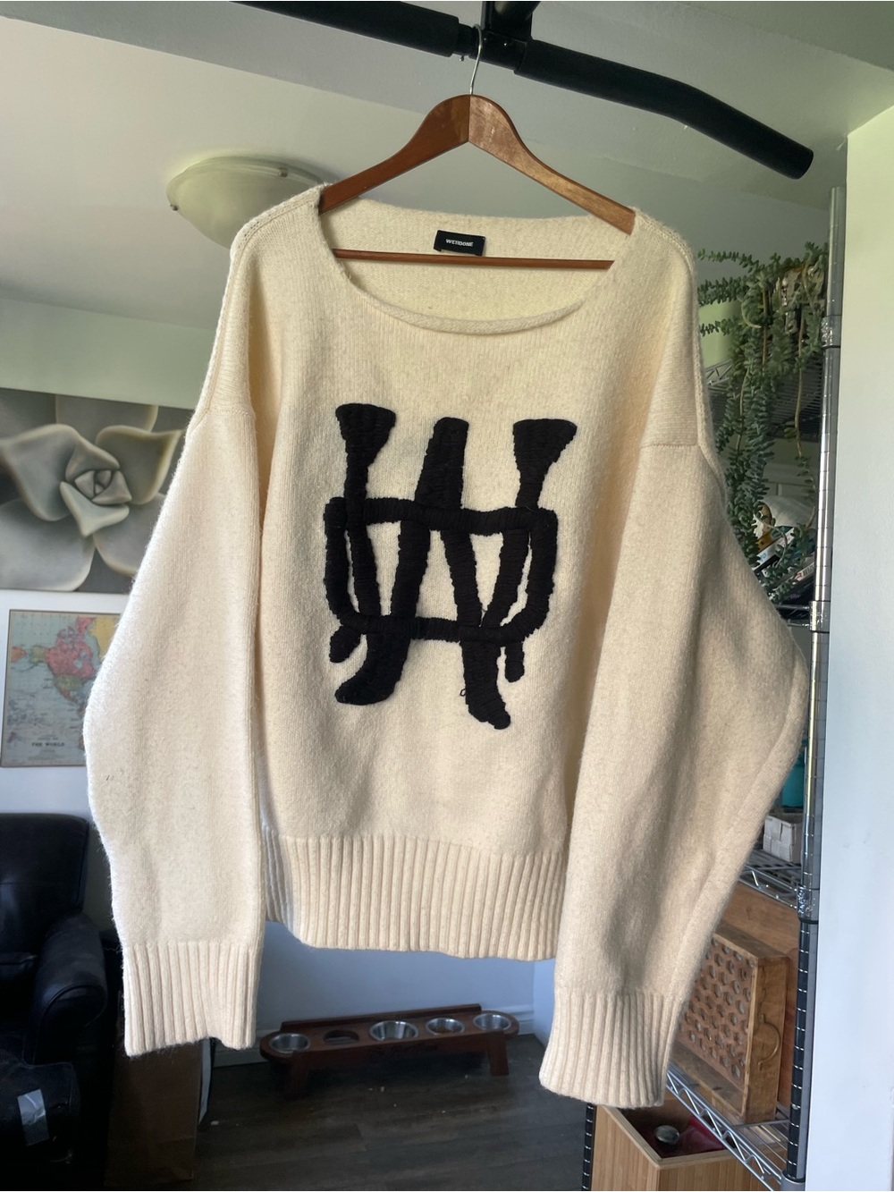 WE11DONE Wool & Cashmere Heavy Sweater with Large Black Woven Monogram